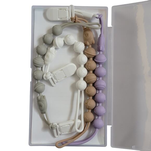 Silicone Pacifier Clips Lot of 5 Gray White Beige Purple Green Baby Infant Gift - Picture 2 of 6